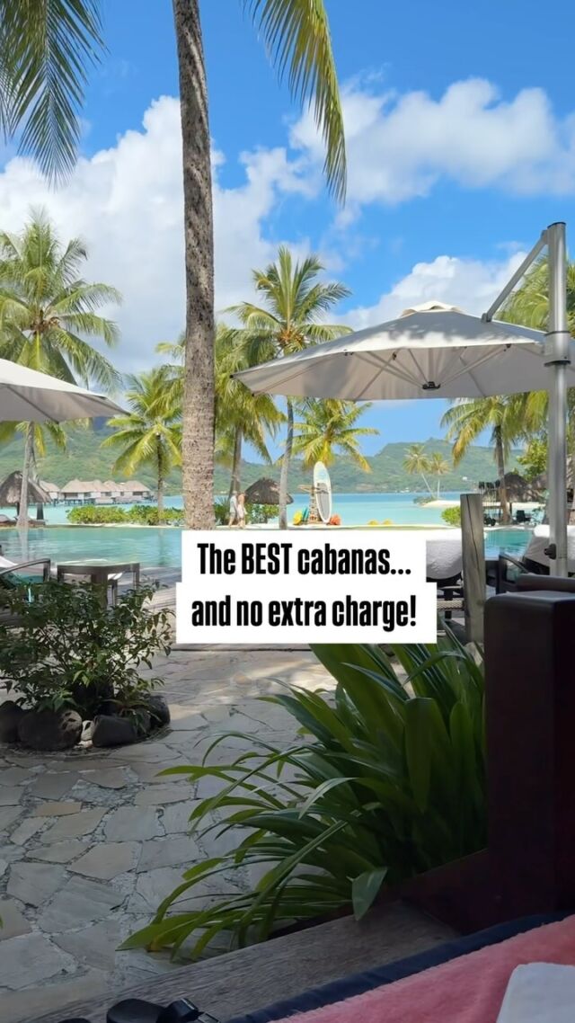 One of our favorite things at Four Seasons Bora Bora were the cabanas surrounding the main pool. They are expansive with so much space for a family to spread out. Each cabana was equipped with a ceiling fan and poolside service. 

The bonus was they were usually available and free of charge for resort guests! We enjoyed relaxing in the shade, with a cool drink and views of the palm trees and ocean. 

#fsborabora #fourseasonsborabora #luxuryhotel #luxurytravels #familyvacay #luxuryfamilytravel